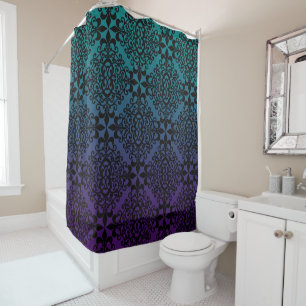 Rideaux De Douche Teal noir renversant et motif pourpre