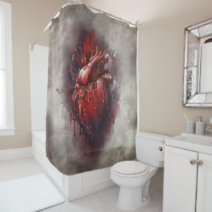 Rideaux De Douche Técherie   Coeur avec goutte rouge et or saignant
