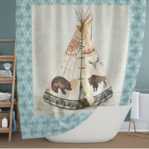 Rideaux De Douche Teepee Bear Tribal Plains Indian Native Vintage