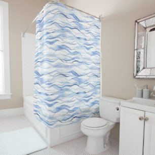 Rideaux De Douche Teintes abstraites aquarelle de vagues marines ble