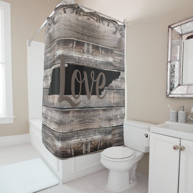 Rideaux De Douche TENNESSE rustique AMOUR en écriture (En situation)