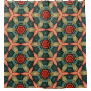 Rideaux De Douche Terracotta, moutarde, géométrique turquoise et ver