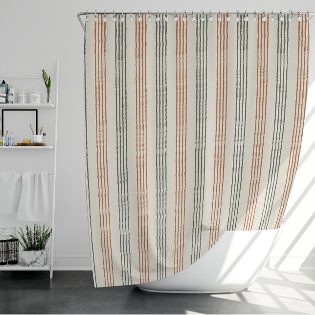 Rideaux De Douche Terracotta Sage Moderne Stripe Boho (Terracotta Sage Modern Stripe Boho Shower Curtain)