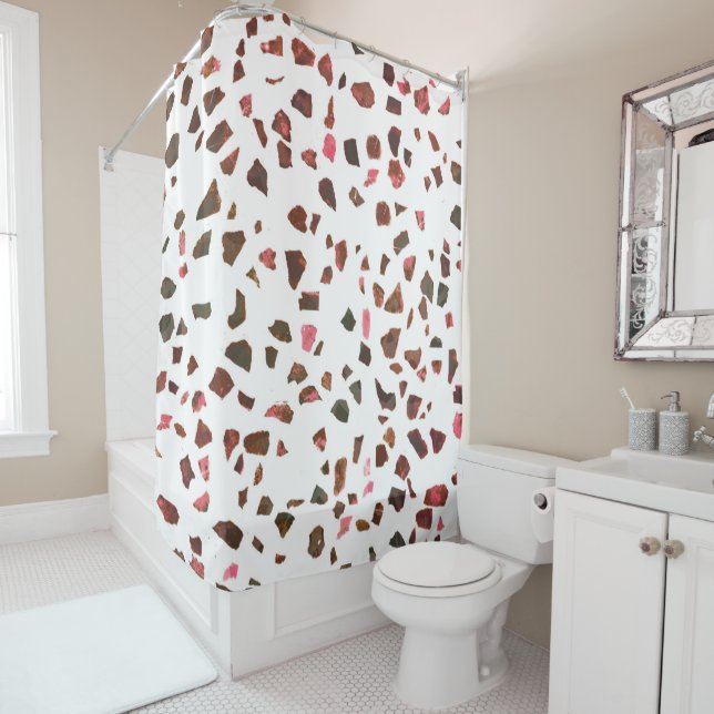 Rideaux De Douche Terracotta Terrazzo Abstraite en marbre moderne (En situation)