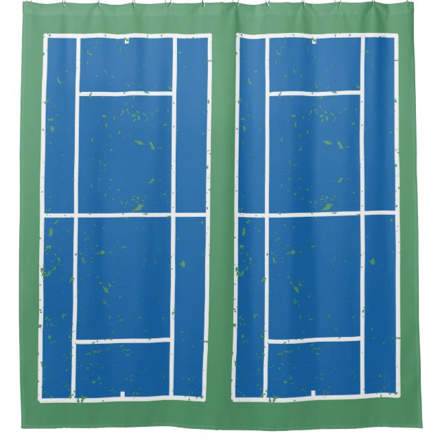 Rideaux De Douche Terrains de tennis bleus et verts style déprimé (Devant)