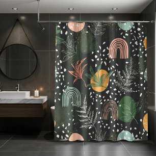 Rideaux De Douche Terrazzo Abstrait Moderne & Collage Botanique