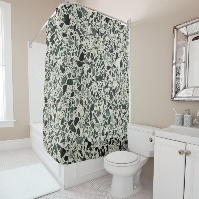 Rideaux De Douche Terrazzo Vert Moderne (En situation)