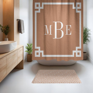 Rideaux De Douche Terre Cuite et Clé Grecque Blanche   Monogramme