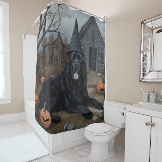 Rideaux De Douche Terre-Neuve Citrouille Halloween effroi (En situation)