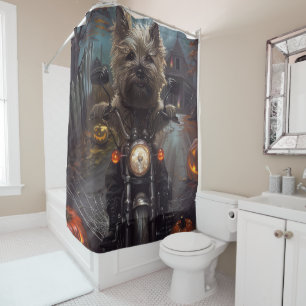 Rideaux De Douche Terrier Cairn à moto Halloween effrayant