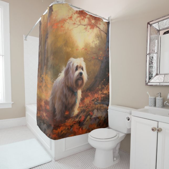 Rideaux De Douche Terrier tibétain à l'automne Feuilles automne Insp (En situation)