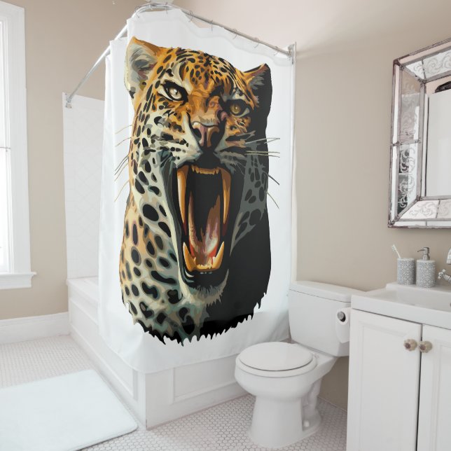 Rideaux De Douche Tête d'attaque du léopard (En situation)