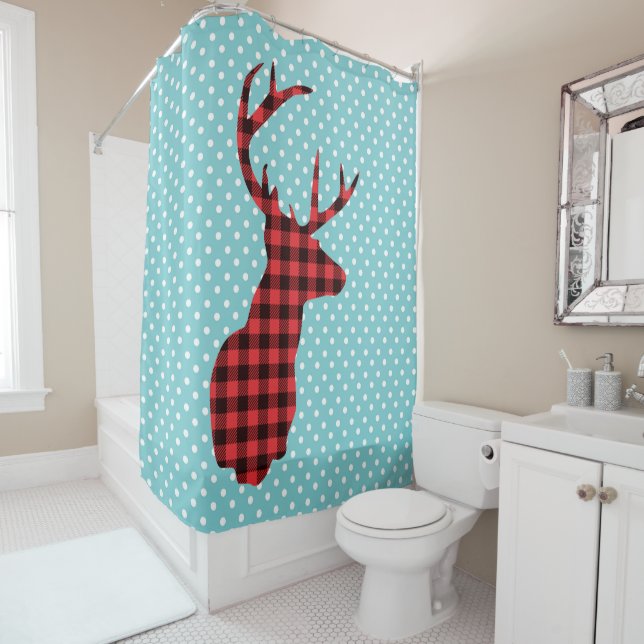 Rideaux De Douche Tête de cerf - Rouge rustique (En situation)