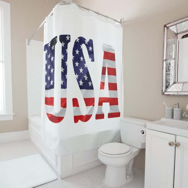 Rideaux De Douche Texte et drapeau des États-Unis (En situation)