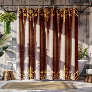Rideaux De Douche Texture en cuir Brown Imprimer Bordure en or