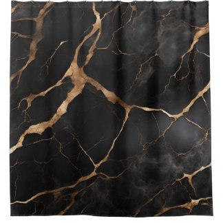 Rideaux De Douche Texture en pierre de marbre noir et or