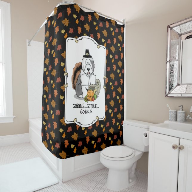 Rideaux De Douche Thanksgiving Old English Sheepdog (Gris 1) Fun (En situation)