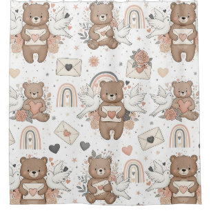 Rideaux De Douche Thème de Baby Shower Ours en Peluche Neutre