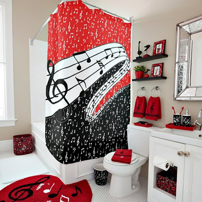 Rideaux De Douche Thème de musique rouge et noire (Créateur téléchargé)