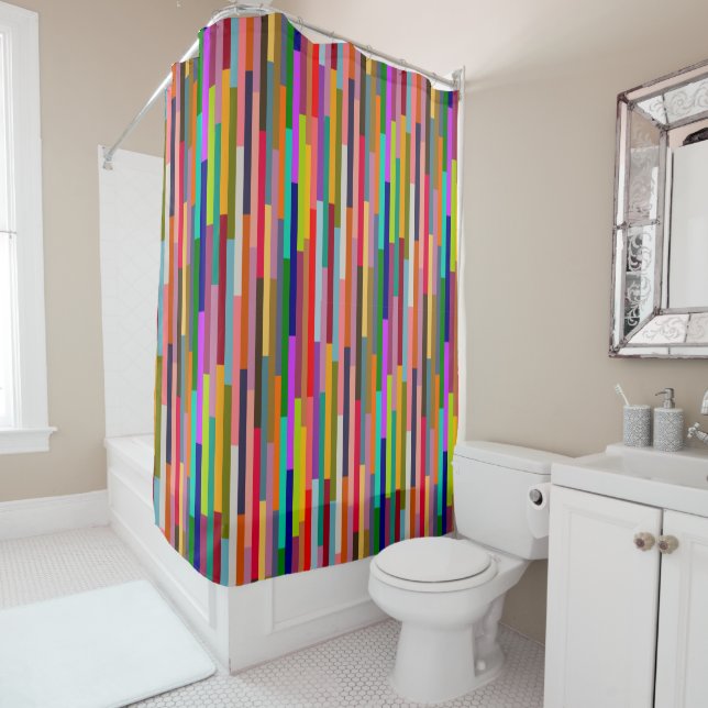 Rideaux De Douche Thin Colorful Stripes  (En situation)