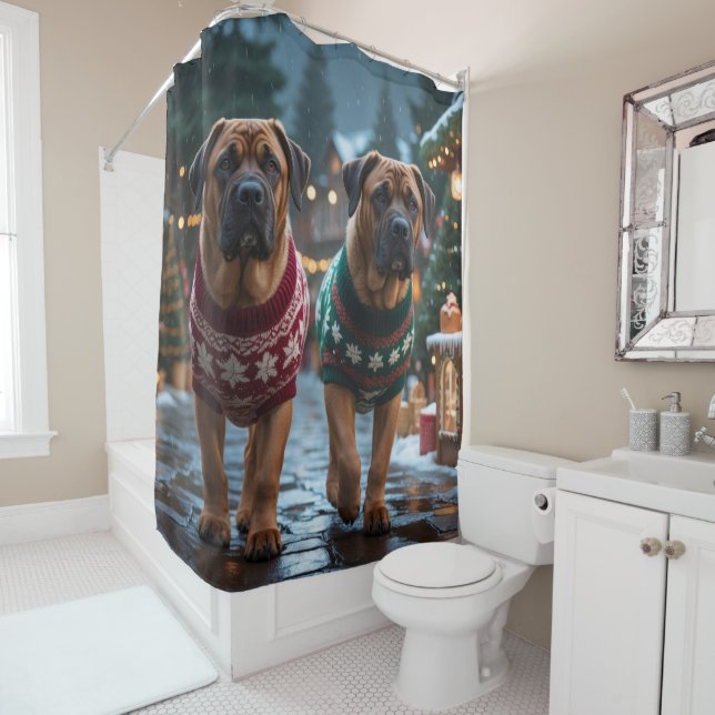 Rideaux De Douche Tibetan Mastiff Dogs Christmas Snow Holiday (En situation)