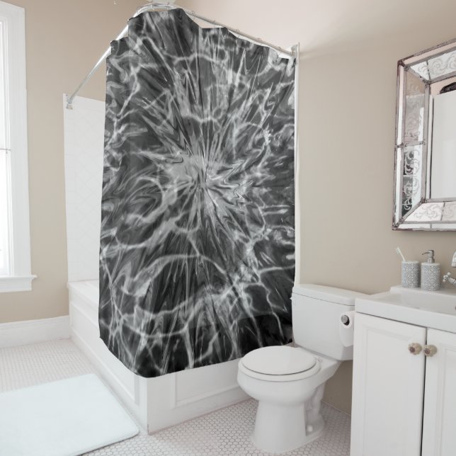 RIDEAUX DE DOUCHE TIE DYE BLACK WHITE (En situation)