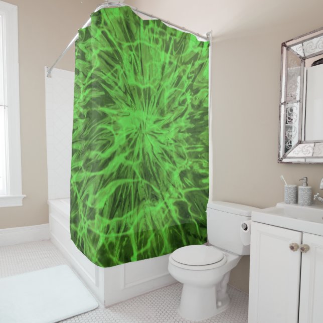 RIDEAUX DE DOUCHE TIE DYE GREEN (En situation)
