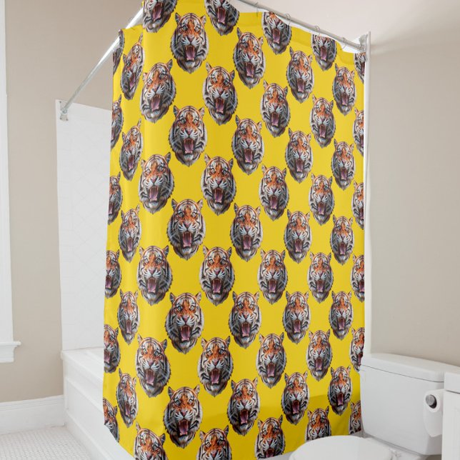 Rideaux De Douche Tiger Head Pattern Design Yellow  (Créateur téléchargé)