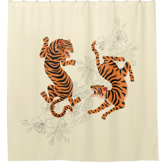 Rideaux De Douche Tigres En Fleurs De Cerisiers (Devant)