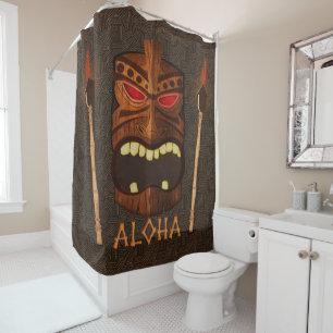 Rideaux De Douche Tiki Tropical Retro Vintage Brown Hawaiian Look