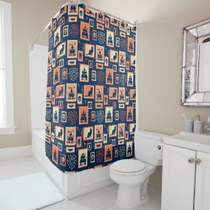 Rideaux De Douche Timbres d'artiste Halloween Rétro