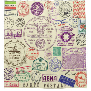Rideaux De Douche timbres vintages, ensemble de documents décoratifs