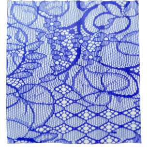Rideaux De Douche Tissu dentelé en bleu. Patch dentelle Royal Blue C