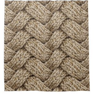 Rideaux De Douche Tissu Tricoté Fil Tressé – Beige Chaud