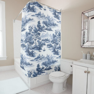 Rideaux De Douche Toile de jouy, porcelaine bleue, porcelaine, saule