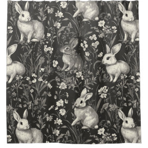 Rideaux De Douche Toile de lapin français en motif floral noir