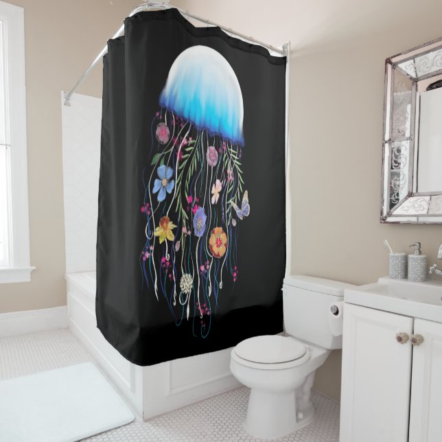 Rideaux De Douche Toile de méduse florale Imprimer (En situation)