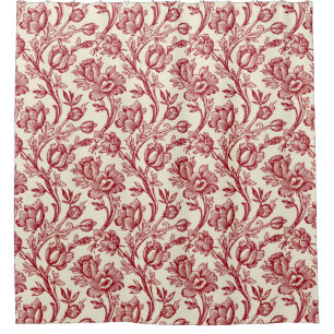 Rideaux De Douche Toile de tulipes rouge et crème - Décor champêtre 