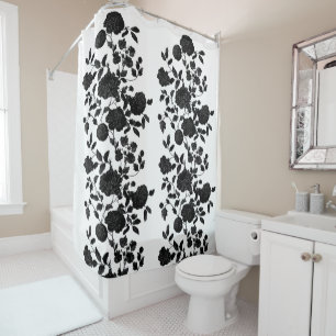Rideaux De Douche Toile floral vintage moderne blanc noir