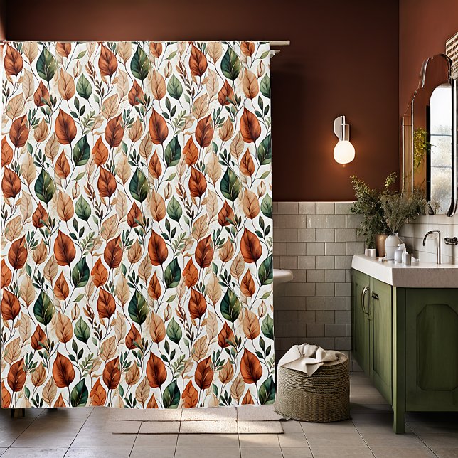 Rideaux De Douche Tombe terre cuite et sauge motif feuille (Créateur téléchargé)