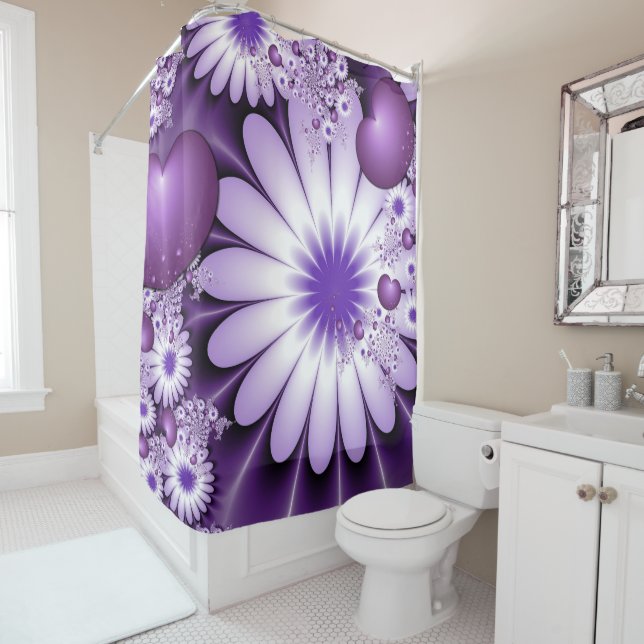 Rideaux De Douche Tomber dans l'amour Fleurs Abstraites et Coeurs Fr (En situation)