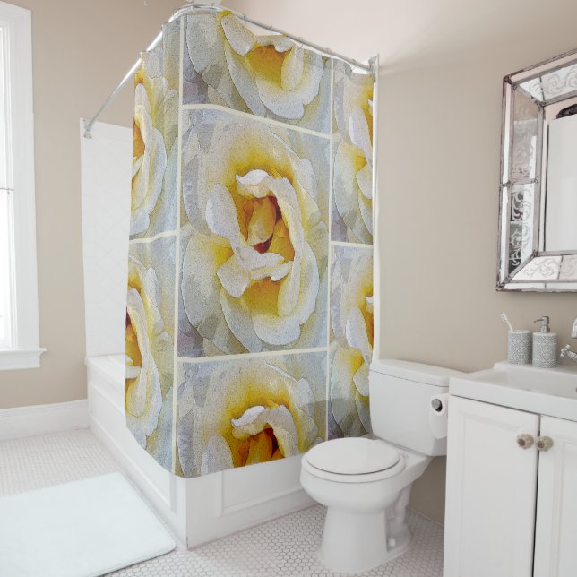 Rideaux De Douche tons blanc à jaune (En situation)