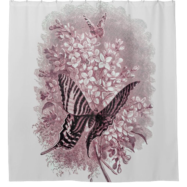 Rideaux De Douche Tons roses du papillon du jardin (Devant)