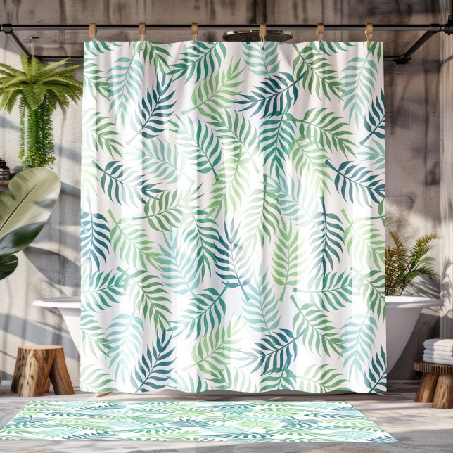 Rideaux De Douche Tons verts plam tropical feuille tapis motif (Créateur téléchargé)
