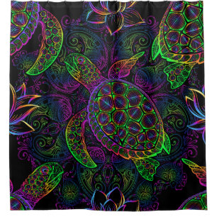 Rideaux De Douche Tortue de mer Boho : Motif psychédélique mandala