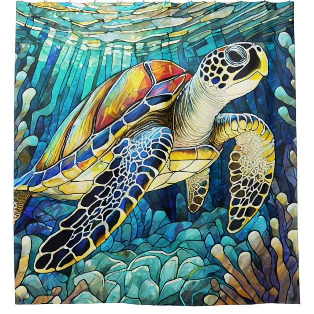Rideaux De Douche Tortue de mer de style verre (Devant)