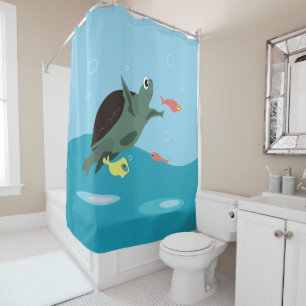 Rideaux De Douche Tortue de mer mignonne sous l'art marin