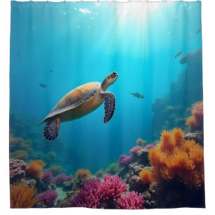 Rideaux De Douche Tortue de mer sur le récif de corail
