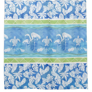 Rideaux De Douche Tortue de mer tropicale de Flamant rose de feuille