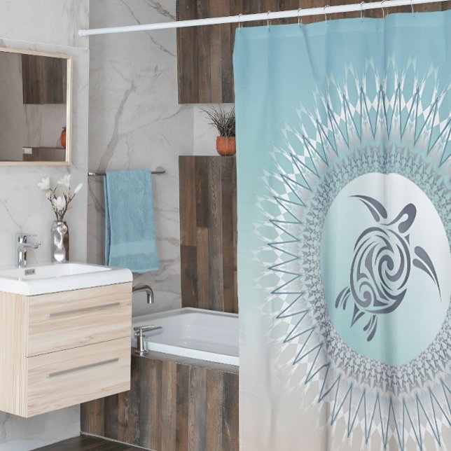 Rideaux De Douche Tortue de style plage et Mandala Coastal Maritime (Créateur téléchargé)
